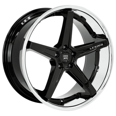 VIA 6061-T6 Lexani Savage Gloss Black Wheels with Chrome Lip